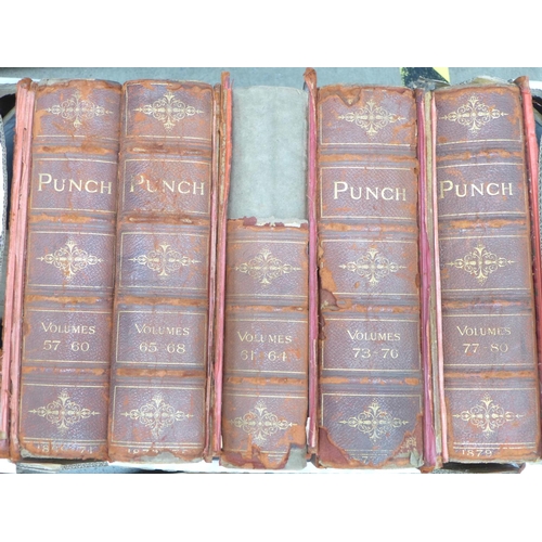 1159 - A large collection of Punch magazines, from 1845 to 1935, missing volumes 1-8, 29-32, 81-84, and yea... 