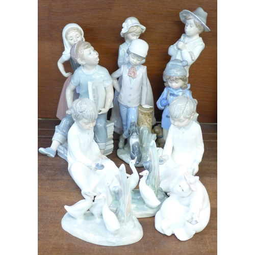 672 - A collection of eleven Nao by Lladro figures, boy sitting a/f