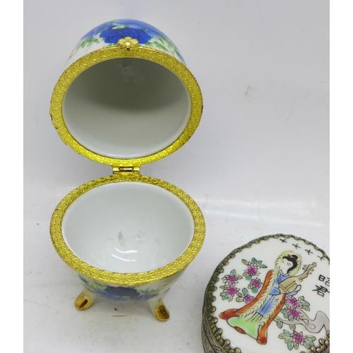 688 - Seven trinket boxes including one cloisonne