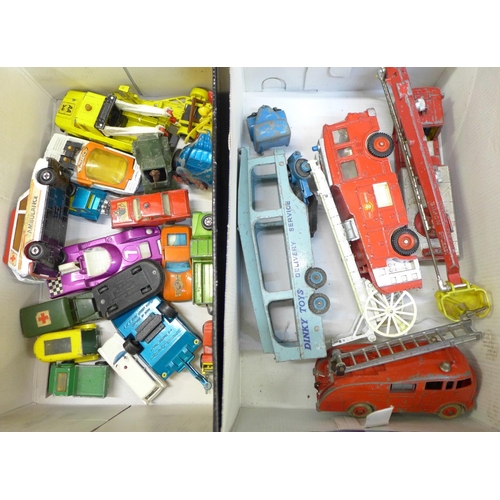 729 - A Dinky Pullmore car transporter, Dinky Fire Tender, Simon Crane and other die-cast model vehicles