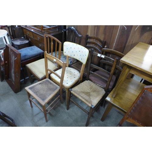 243 - Seven assorted chairs and a mahogany single bed