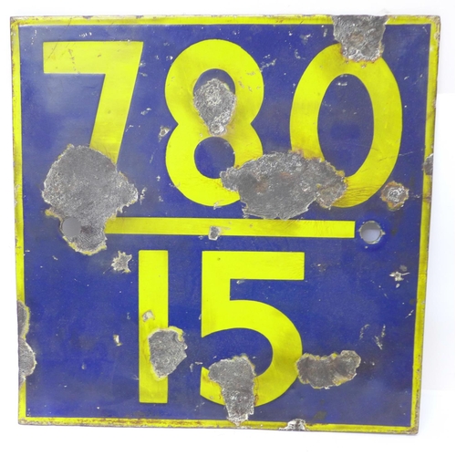 756 - An enamel railway sign, 26cm square