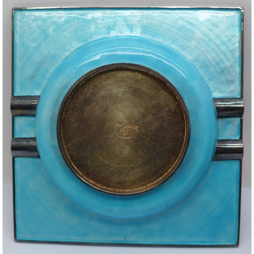 797 - A silver and enamel ashtray and cigarette dispenser, marked on each base 'Silver 99%', 575g, boxed