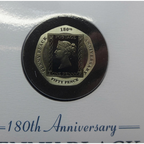 800 - 2020 180th Anniversary of the Penny Black silver proof Piedfort double thickness 50p coin cover with... 