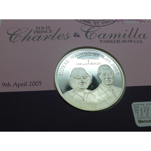 803 - Five Silver First Day Coin Covers, proof quality limited edition, Charles & Camilla 2005