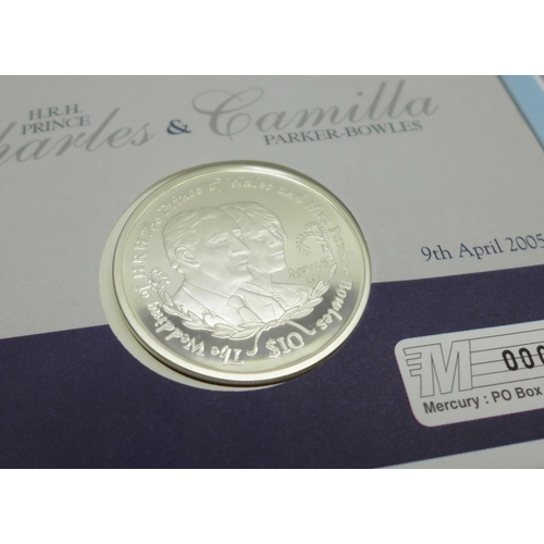 803 - Five Silver First Day Coin Covers, proof quality limited edition, Charles & Camilla 2005