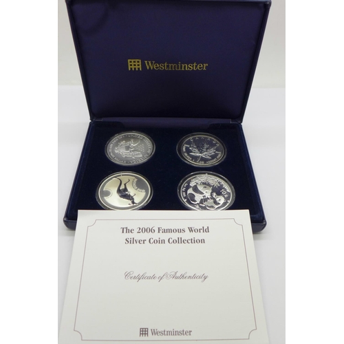 804 - The 2006 Famous World Silver Coin Collection, four coins, all one ounce fine silver, with case