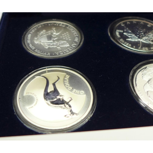 804 - The 2006 Famous World Silver Coin Collection, four coins, all one ounce fine silver, with case