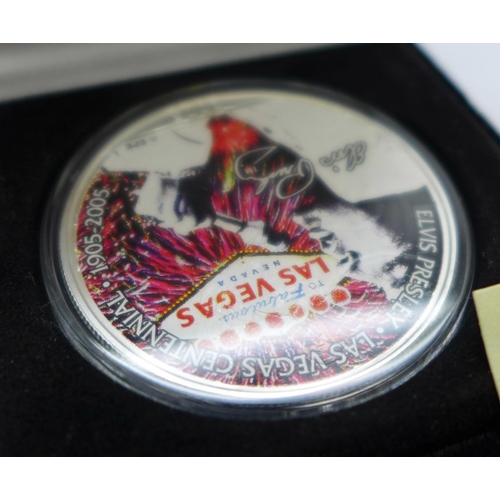 806 - A 2005 The Morgan Mint Elvis Celebrates Vegas Centennial Silver Eagle coin, one ounce fine silver, w... 