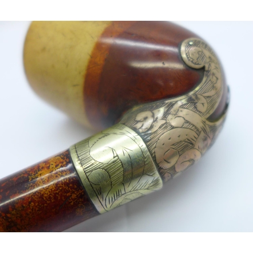 809 - A pipe, with white metal mounts, cased, stem repaired, case a/f