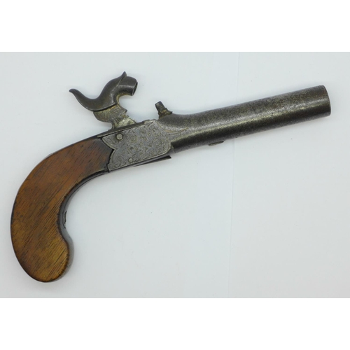 824 - An English percussion pocket pistol, Smith, London, c.1830's, (with receipt dated 1973 from a local ... 