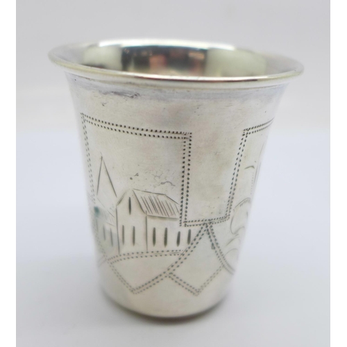 825 - A Russian silver beaker or shot measure, marked 84, 33g, 57mm