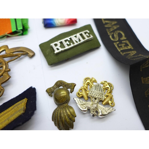 839 - Military interest including medals and cap badges