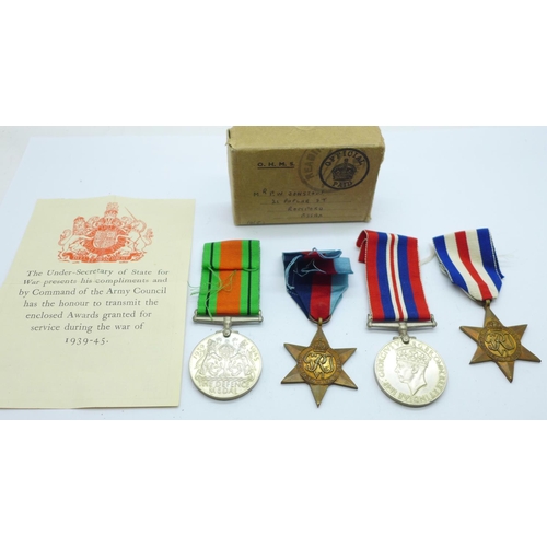 840 - A set of four WWII medals with box and slip