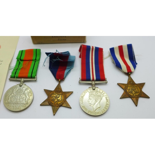 840 - A set of four WWII medals with box and slip