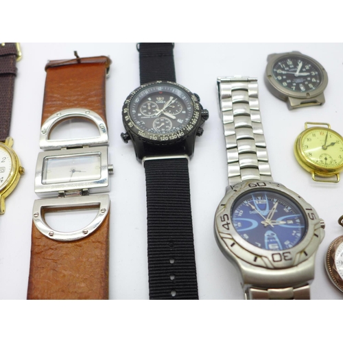 858 - A collection of lady's and gentleman's wristwatches including Timex, Lorus, a small trench style wat... 