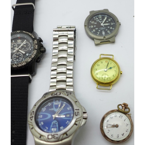 858 - A collection of lady's and gentleman's wristwatches including Timex, Lorus, a small trench style wat... 