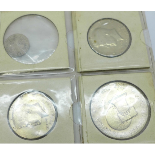 870 - Four US coin sets, one dollar missing and an 1899 Hong Kong Ten Cents coin