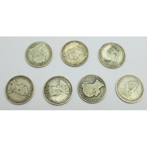 919 - Five Victorian shillings and a 1925 Australian shilling