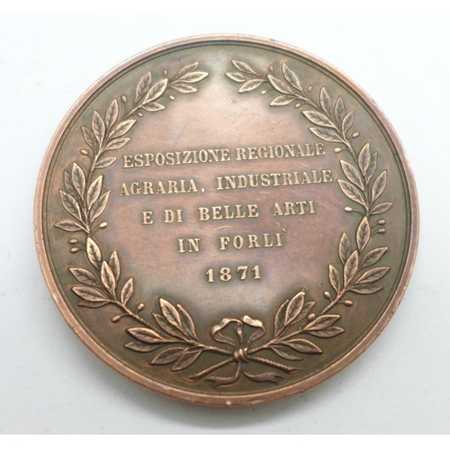 937 - A bronze Italian medallion, relating to Forli-Regional Industrial Agricultural Exhibition, 1871