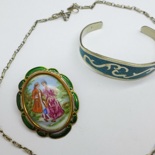 962 - A necklet, a bangle and a brooch marked TLM