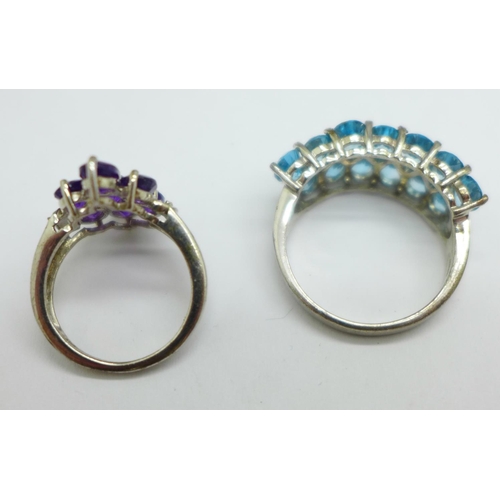 979 - A silver and topaz ring and a silver and amethyst ring