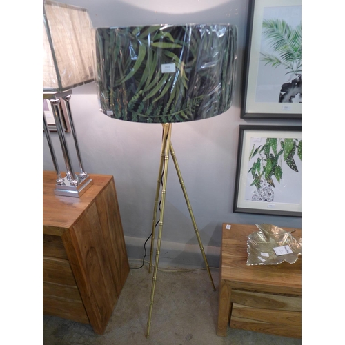 1483 - A bamboo effect floor lamp with leaf print shade (865591)   #