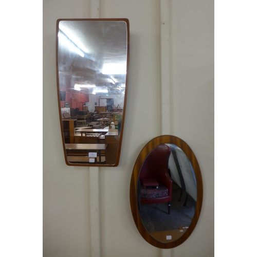 101 - Two teak framed mirrors and a pine framed mirror