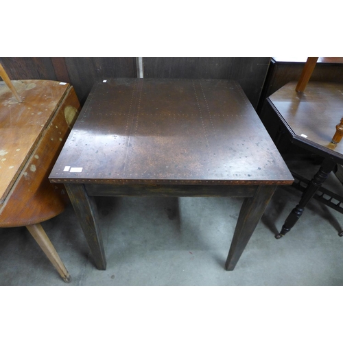 197 - A pine and copper topped square pub table