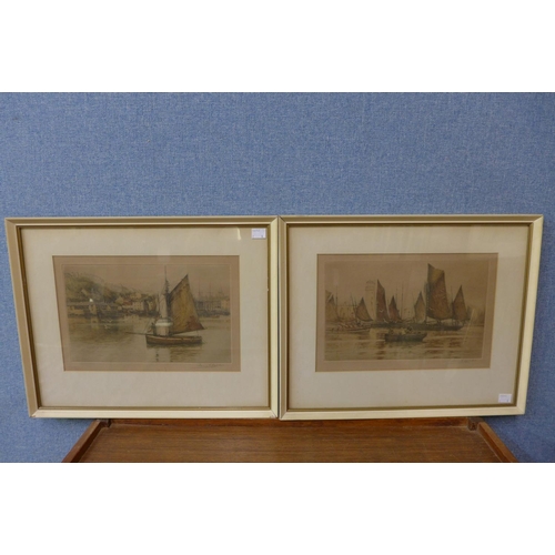 354 - A pair of Henry G. Walker etchings, fishing scenes, a John Sibson limited edition print, etc.