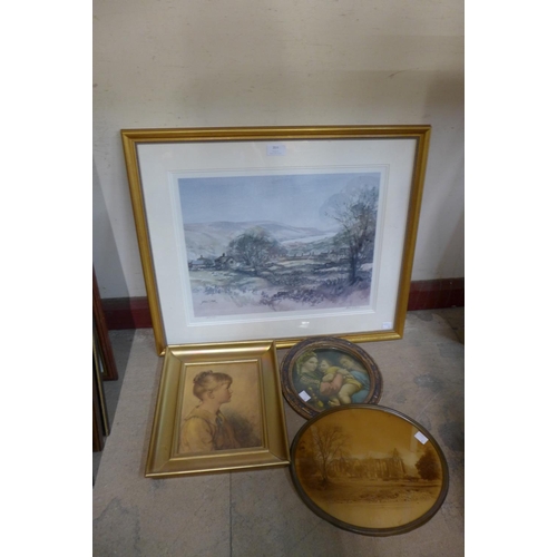 354 - A pair of Henry G. Walker etchings, fishing scenes, a John Sibson limited edition print, etc.