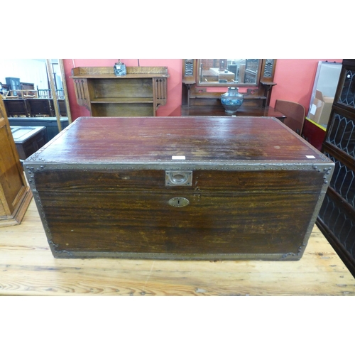 74 - A 19th Century camphorwood and metal mounted ship's chest