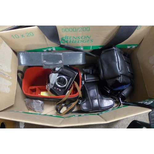 2120 - Box of 5LR cameras, bags, etc.