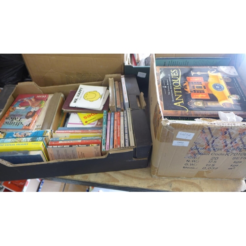 2402 - Box of antiques books (inc. Millers Guides), box of books inc. Enid Blyton, vintage, etc.