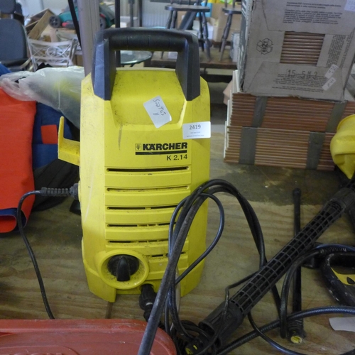 2419 - Karcher K2.14 pressure washer with hose, lance and patio cleaner - W