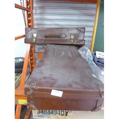 2448 - 2 x Vintage leather suitcases