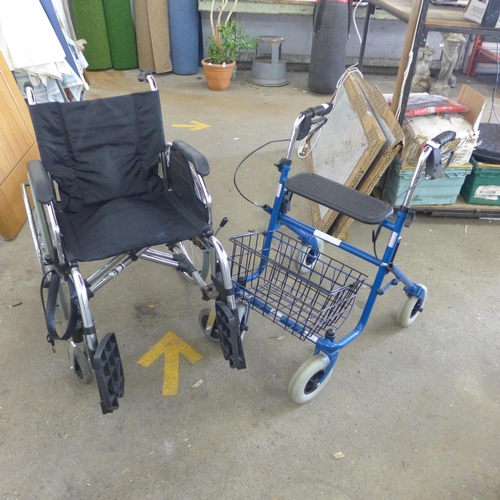 2396 - 4 Wheel walking frame with basket & large wheel wheelchair