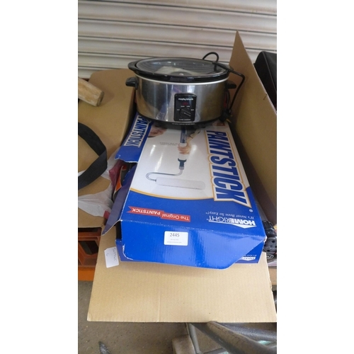 2445 - Box of decorating equipment & slow cooker