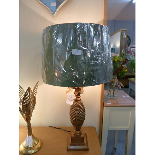 1412 - A gilt pineapple table lamp with artichoke green velvet shade (2023927)   #