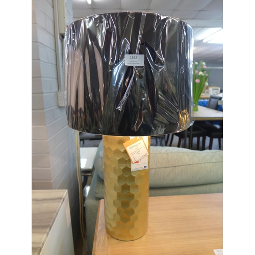 1552 - A gold honeycomb lamp with black velvet shade, 65cms (2069830)   #