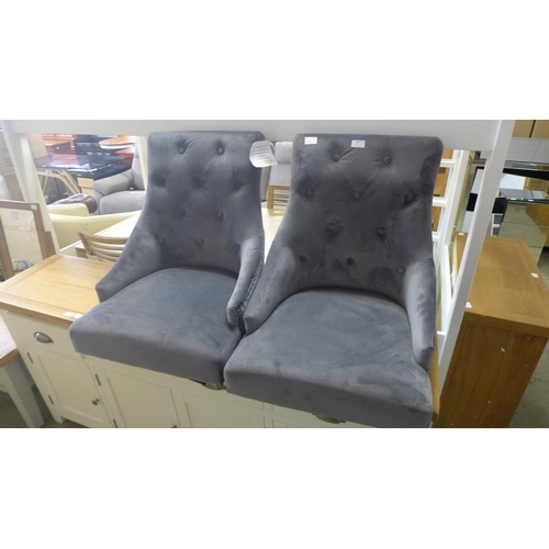 1884 - A pair of grey velvet dining chairs (RW201)  *This lot is subject to VAT