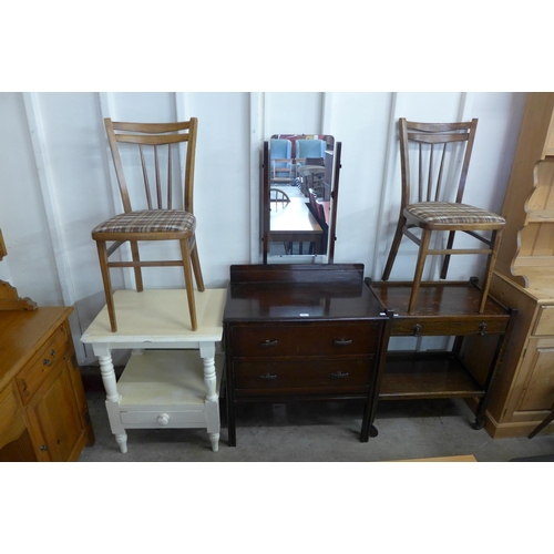 329 - An oak dressing chest, trolley, kitchen table, blanket box, etc. (14)