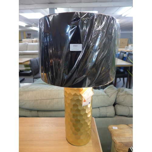 1561 - A gold honeycomb lamp with black velvet shade, 65cms (2069830)   #