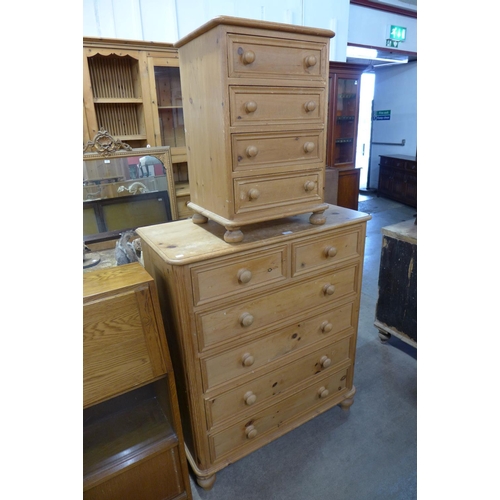 302 - A pine chest of drawers and a bedside chest