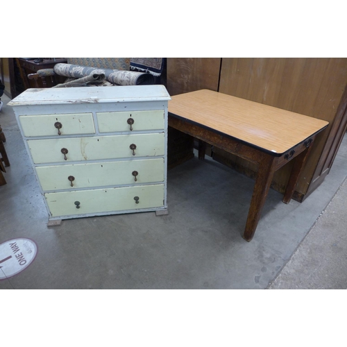 317 - A Victorian pine chest of drawers and a Victorian pine and Formica topped kitchen table