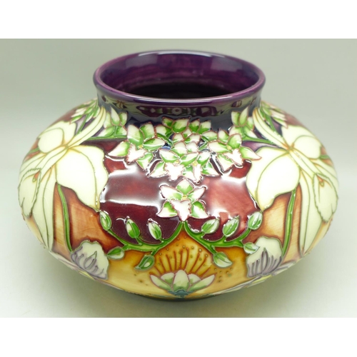 605 - A Moorcroft Queen's Bouquet vase, 36/50, Collectors Club 2002, 11cm, boxed