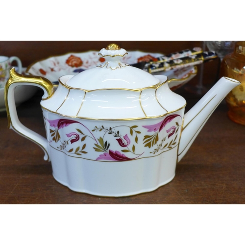 674 - A Royal Crown Derby Princess teapot a/f, a shallow footed bowl, a/f and a knife and carving fork