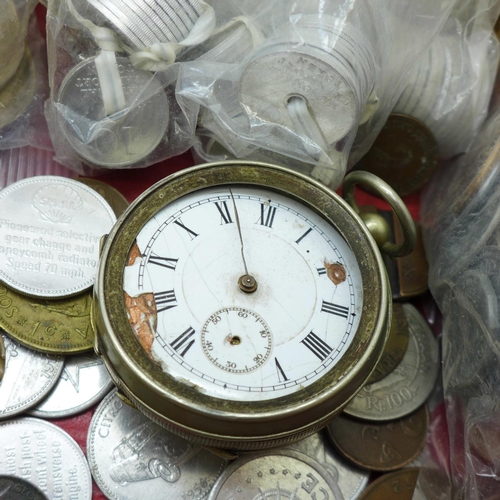 678 - Commemorative crowns, other coins, tokens, banknotes and a pocket watch, a/f