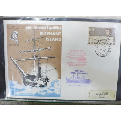 746 - Stamps:- album of Antarctica related covers (35), including signed, a Lindner hingeless album for th... 