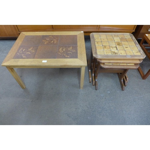 99 - A Danish Gunnar N. Larsen Mobelfabrik light oak and tiled top coffee table and a teak and tiled top ... 